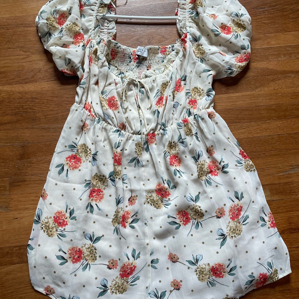 Dress Forum Pink and Orange Jumpsuit with Puff Sleeves. Size L
